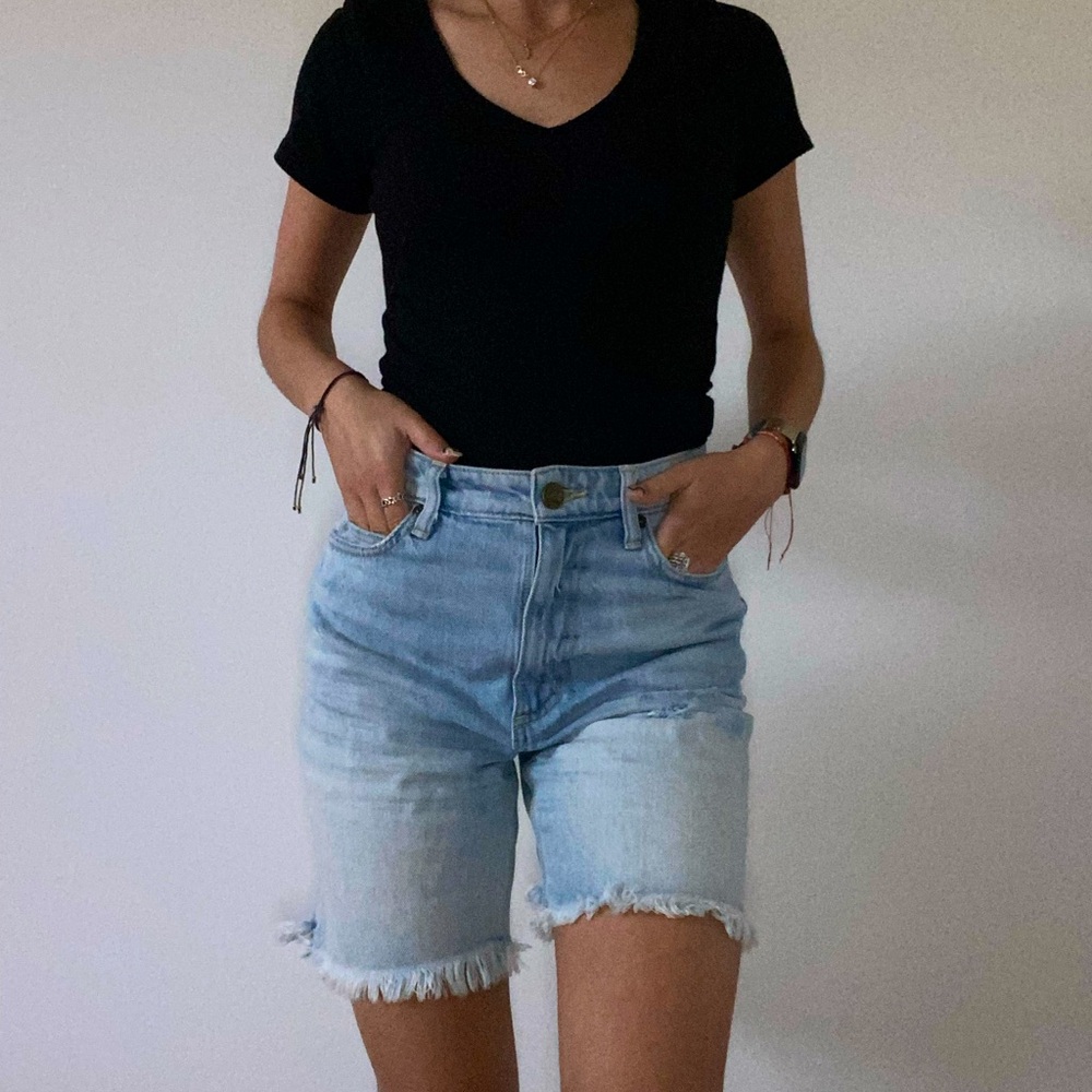 Mid length denim shorts